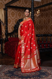 Pure Silk Mashru Banarasi- Red Kadhua