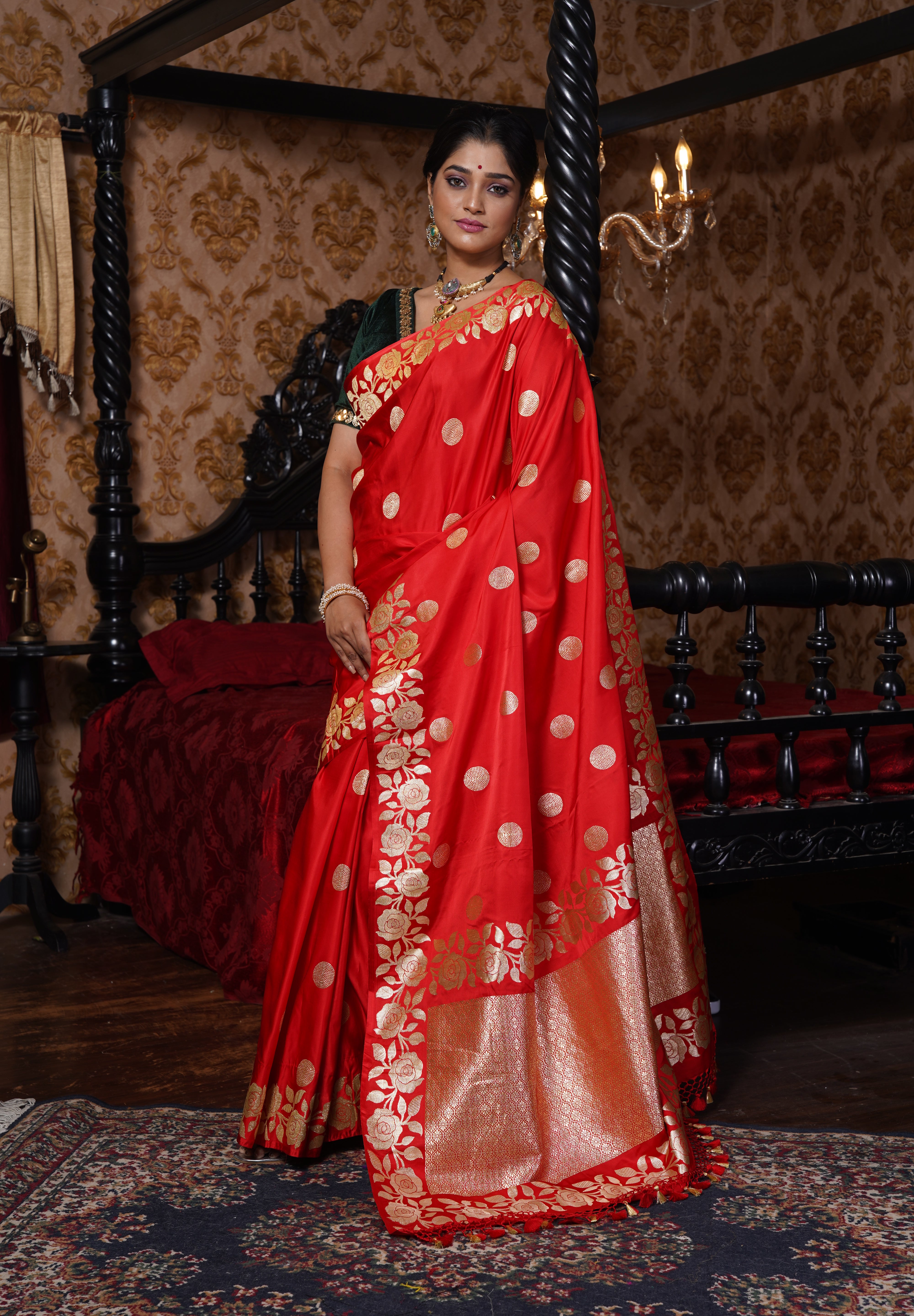 Pure Silk Mashru Banarasi- Red Kadhua