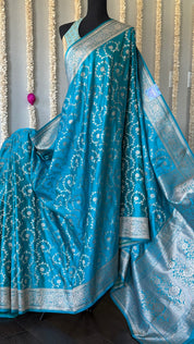 Soft Silk Banaras Saree - Firozi