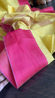 Pure Khadi Cotton Handloom - Yellow Pink