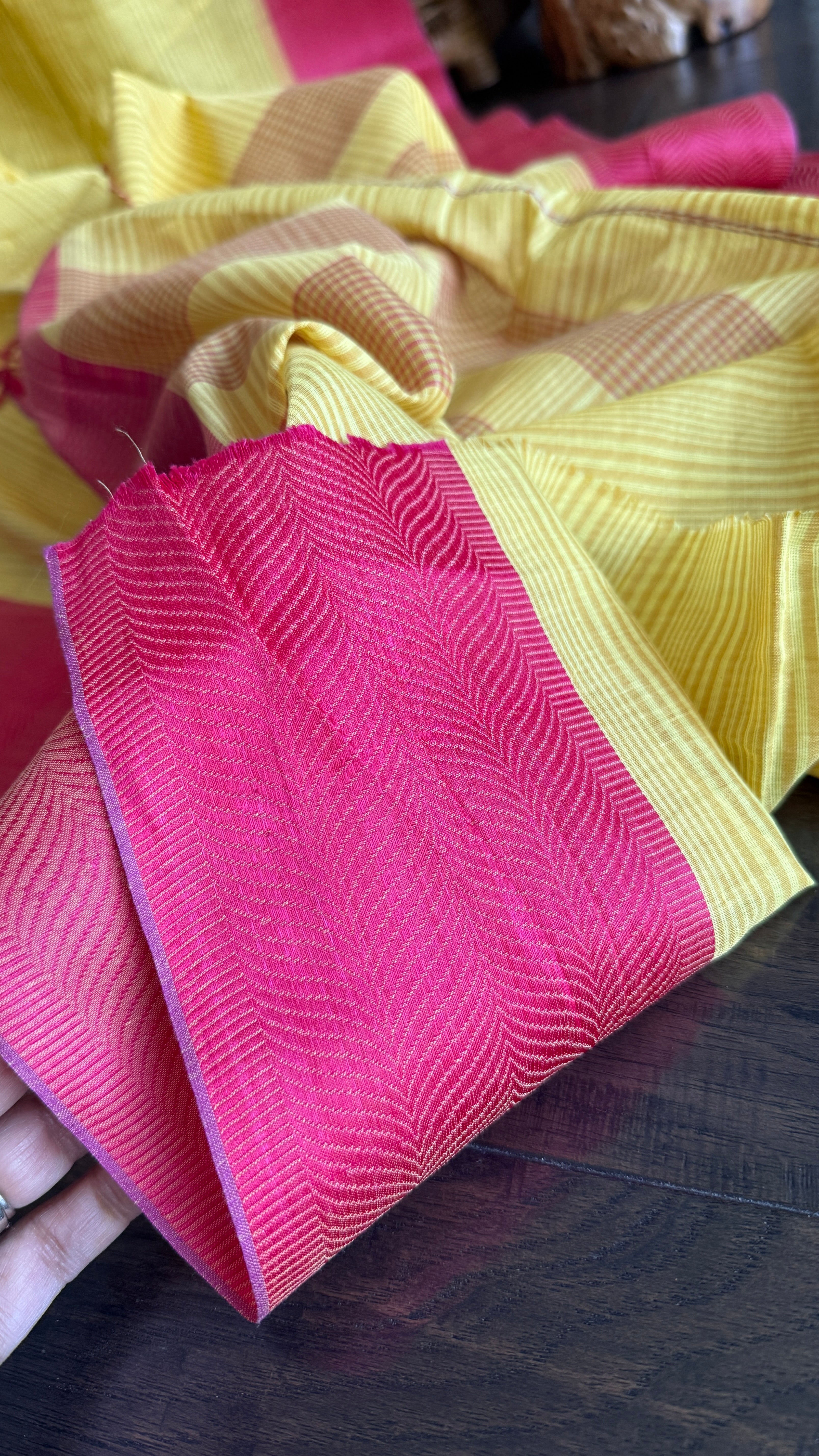 Pure Khadi Cotton Handloom - Yellow Pink