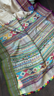 Pure Vidarbha Tussar Lambani - Beige Hand Embroidered