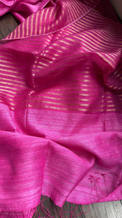 Matka Silk Muslin - Pink Half and Half Design