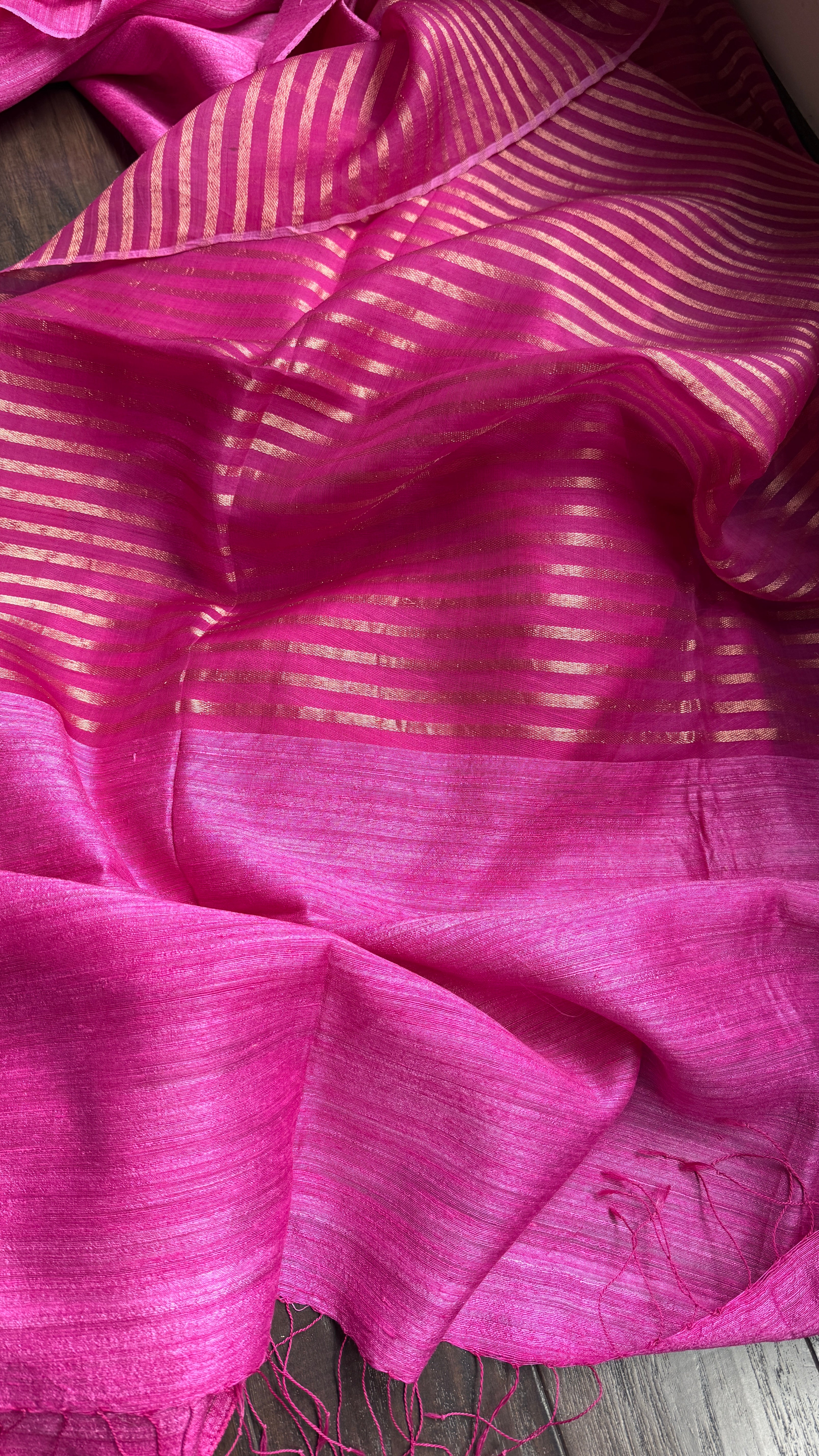 Matka Silk Muslin - Pink Half and Half Design