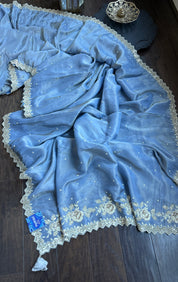 Designer Tissue Georgette - Metallic Blue