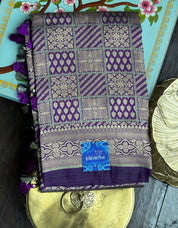 Pure Silk Katan Banarasi- Purple Antique Gold Zari