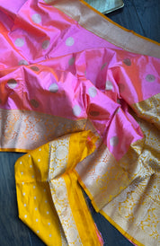 Katan Silk Banarasi - Shot Pink Orange