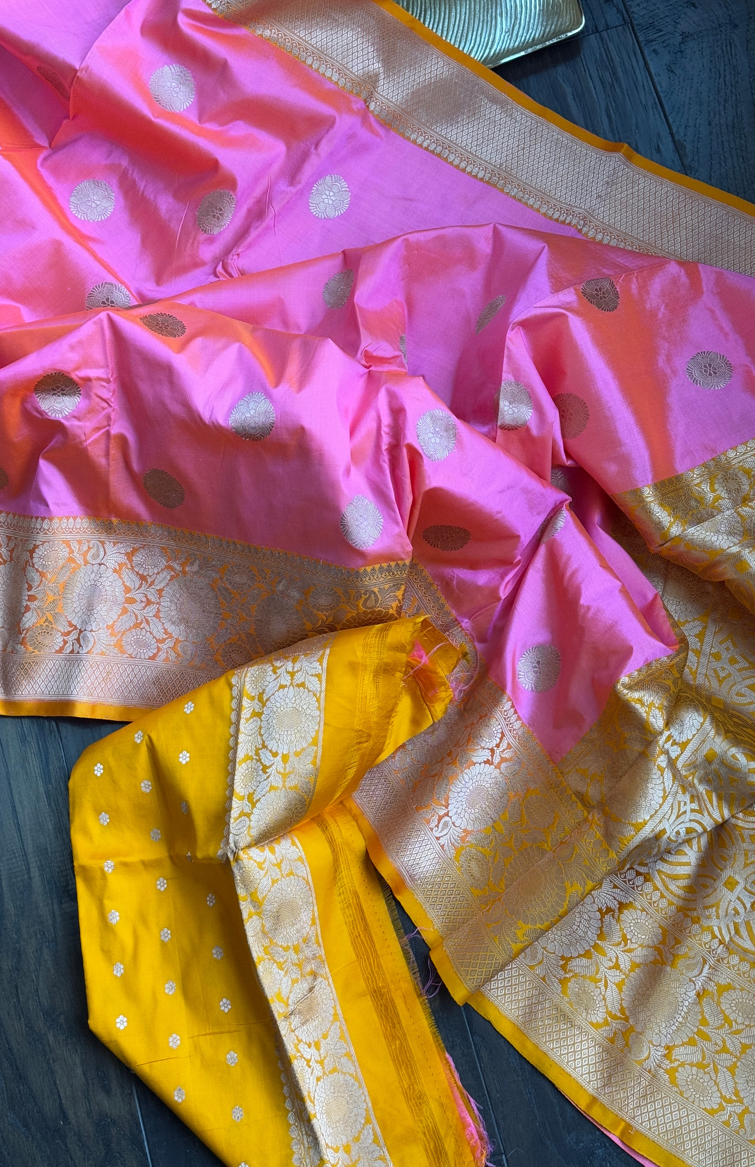 Katan Silk Banarasi - Shot Pink Orange