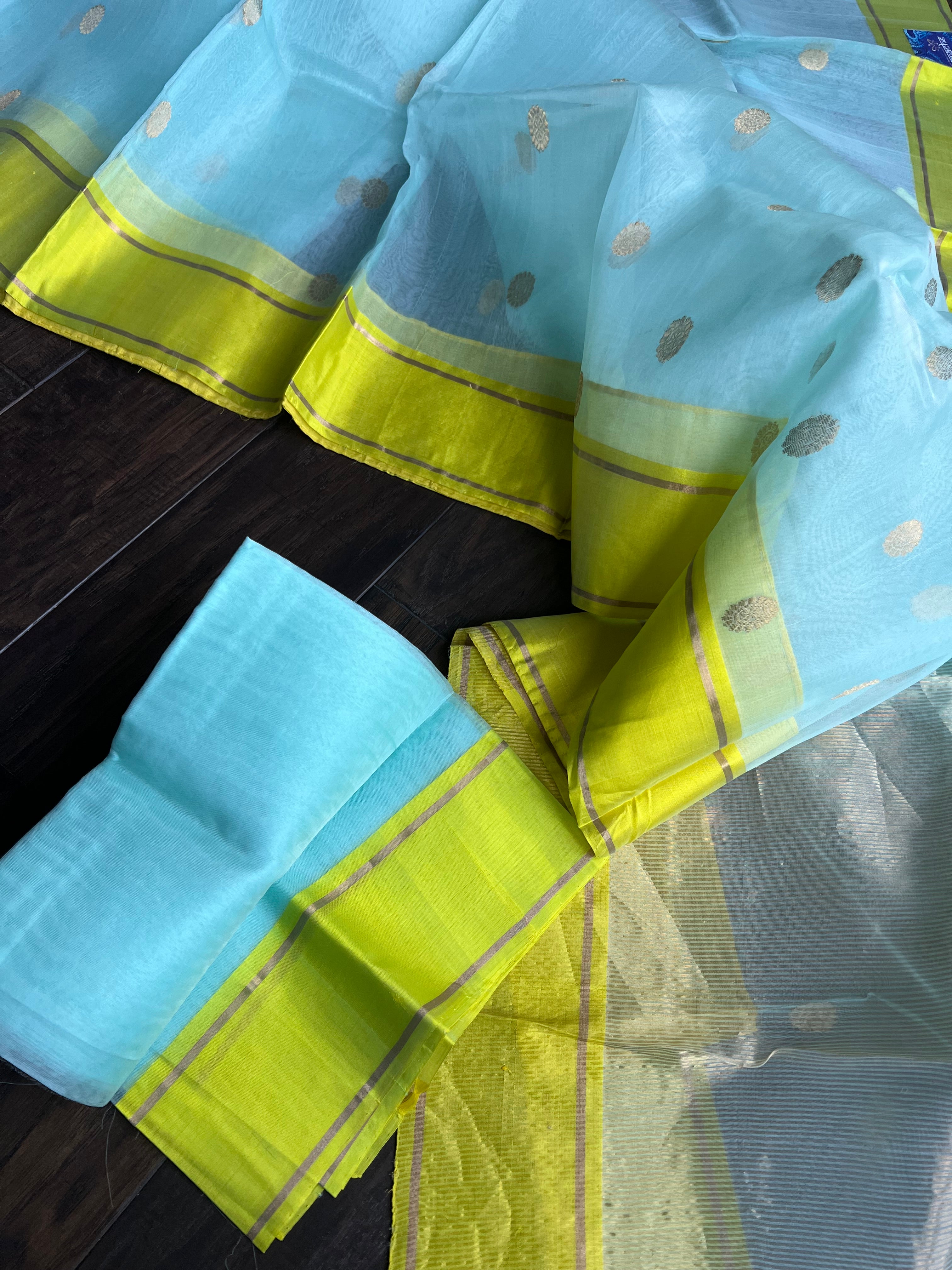 Chanderi Organza Silk - Firozi Lime Green