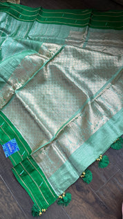 Pure Tissue Silk Paithani Double Munia - Green Woven