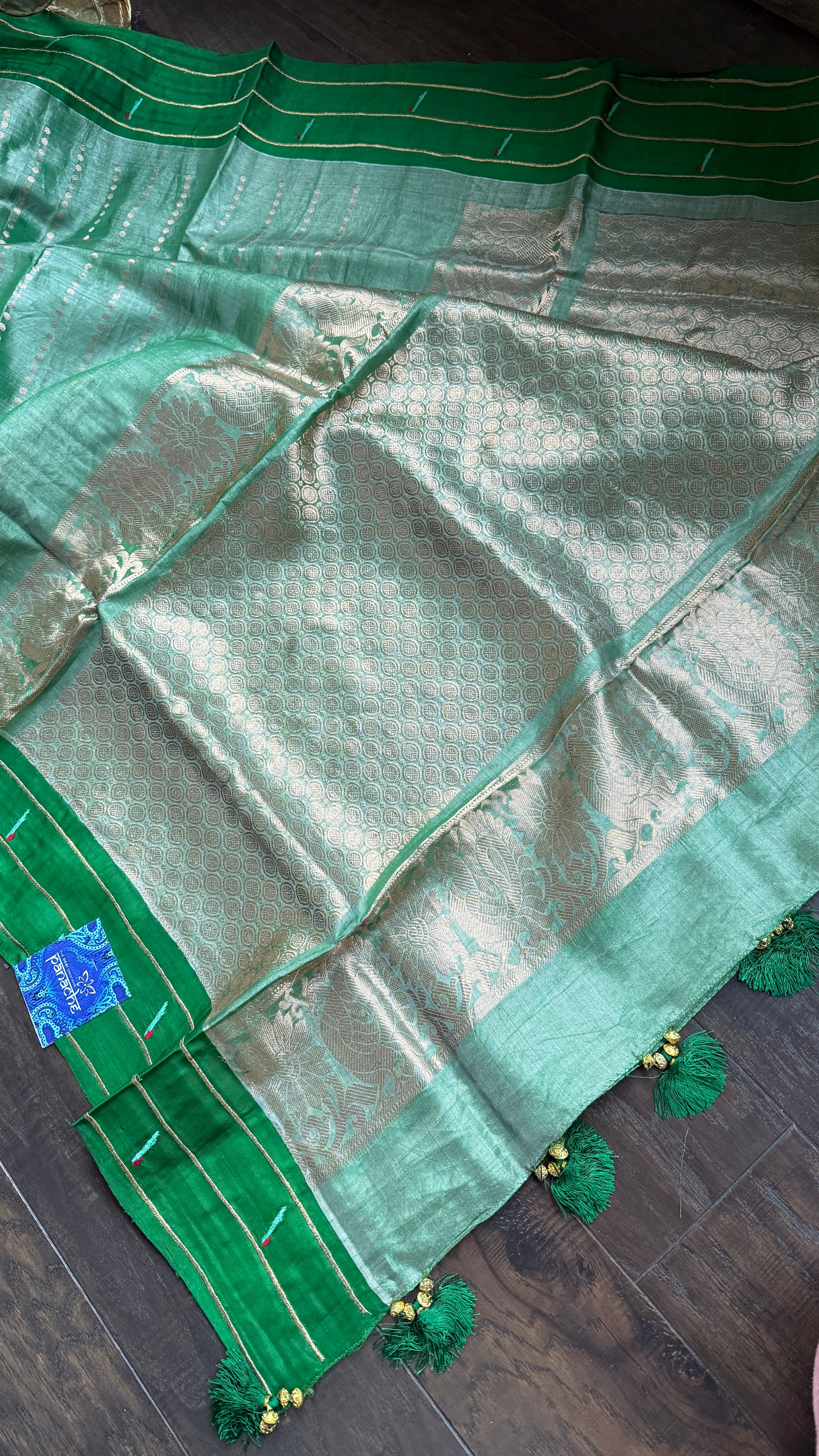 Pure Tissue Silk Paithani Double Munia - Green Woven