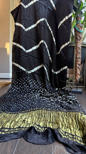 Modal Silk Makdi Bandhej - Black Shibori
