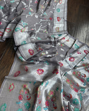 Tussar Georgette Banarasi - Grey Meenakari