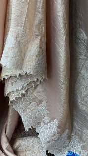 Designer Crushed Tissue Silk - Light Brown Appliqué Embroidered