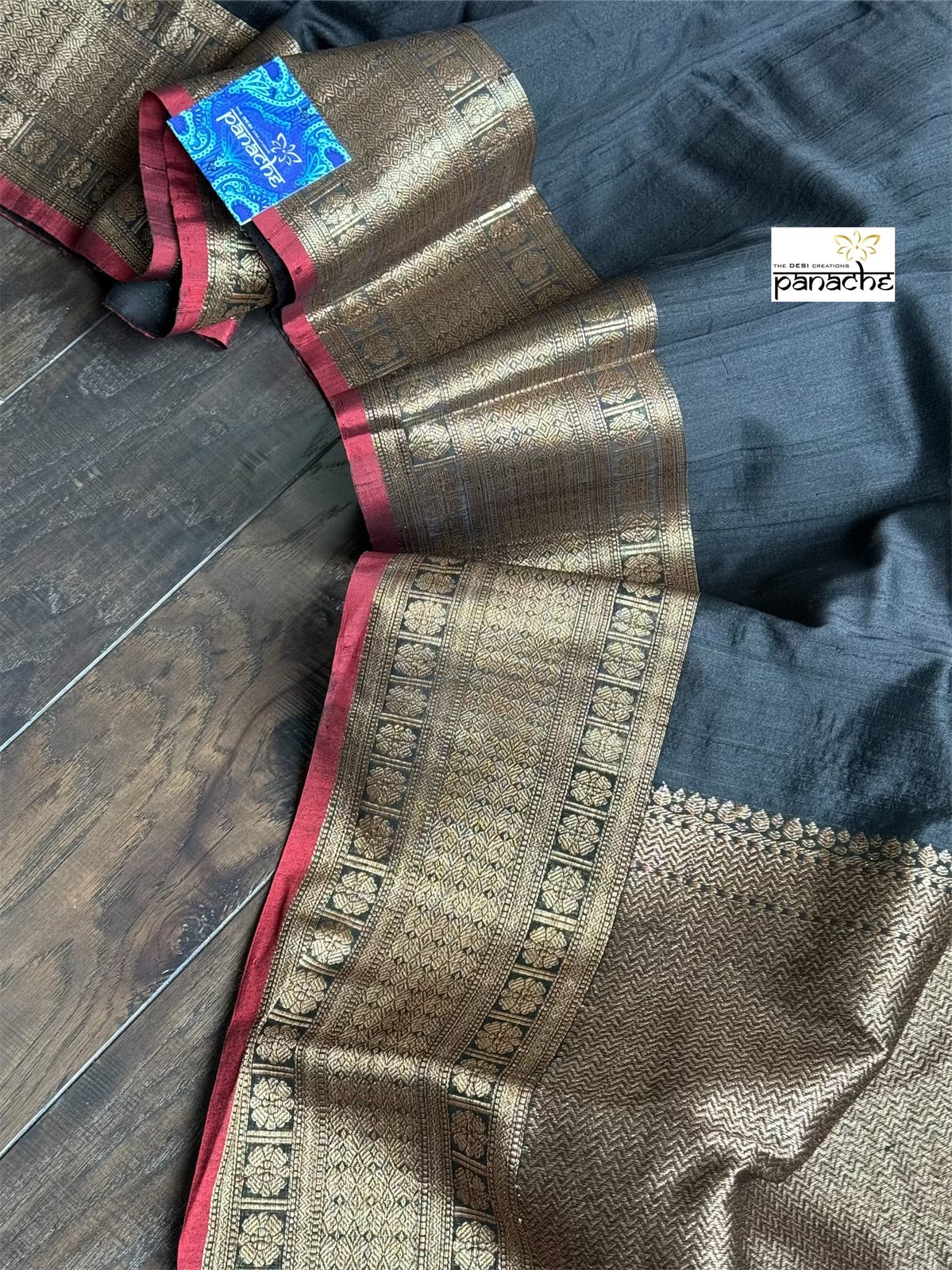 Pure Tussar Silk Banarasi - Black Antique Zari