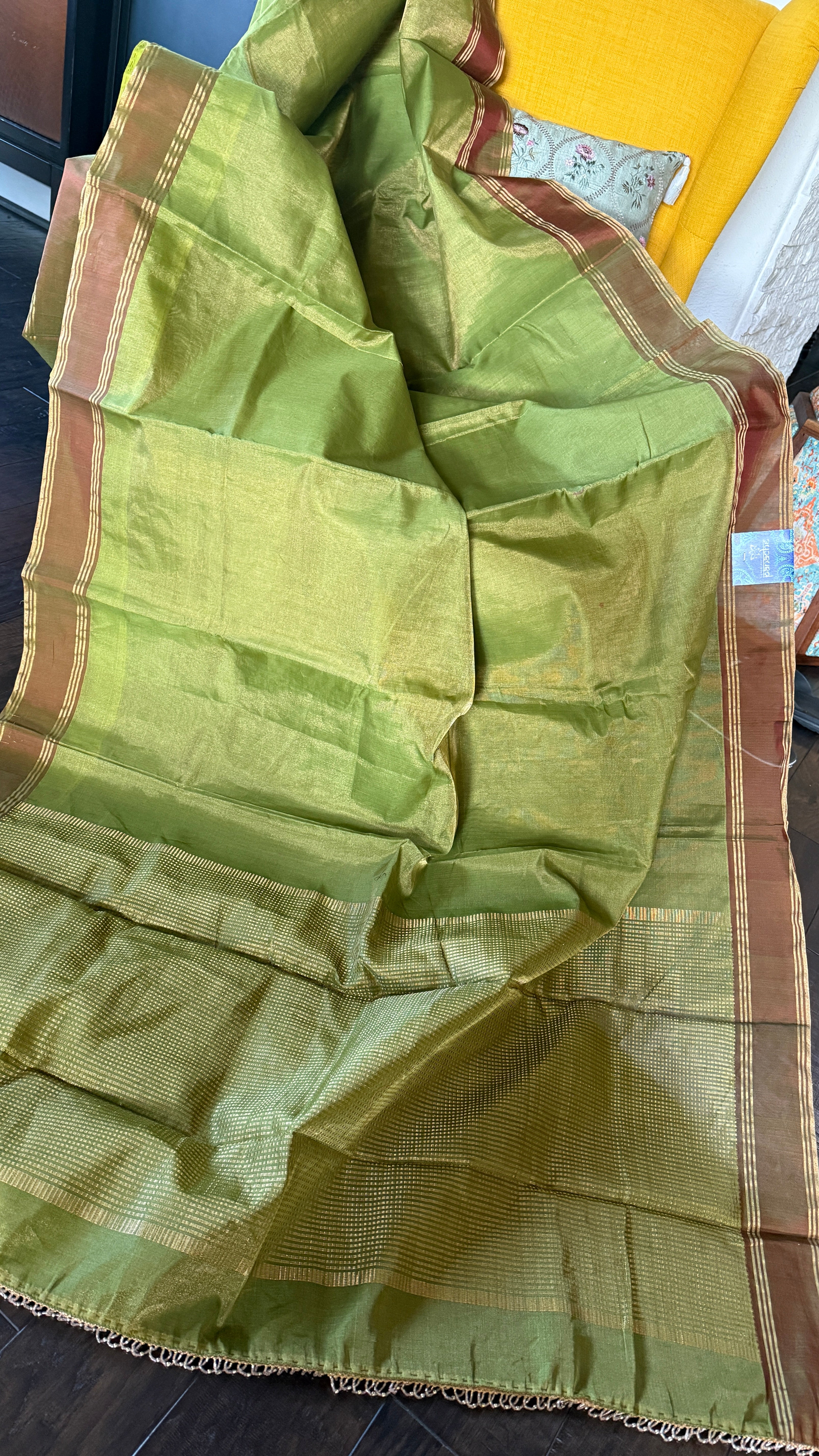 Chanderi Silk Cotton Tissue - Henna Green Woven