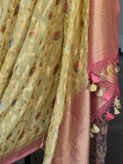 Khaddi Georgette Banarasi - Yellow Meenakari
