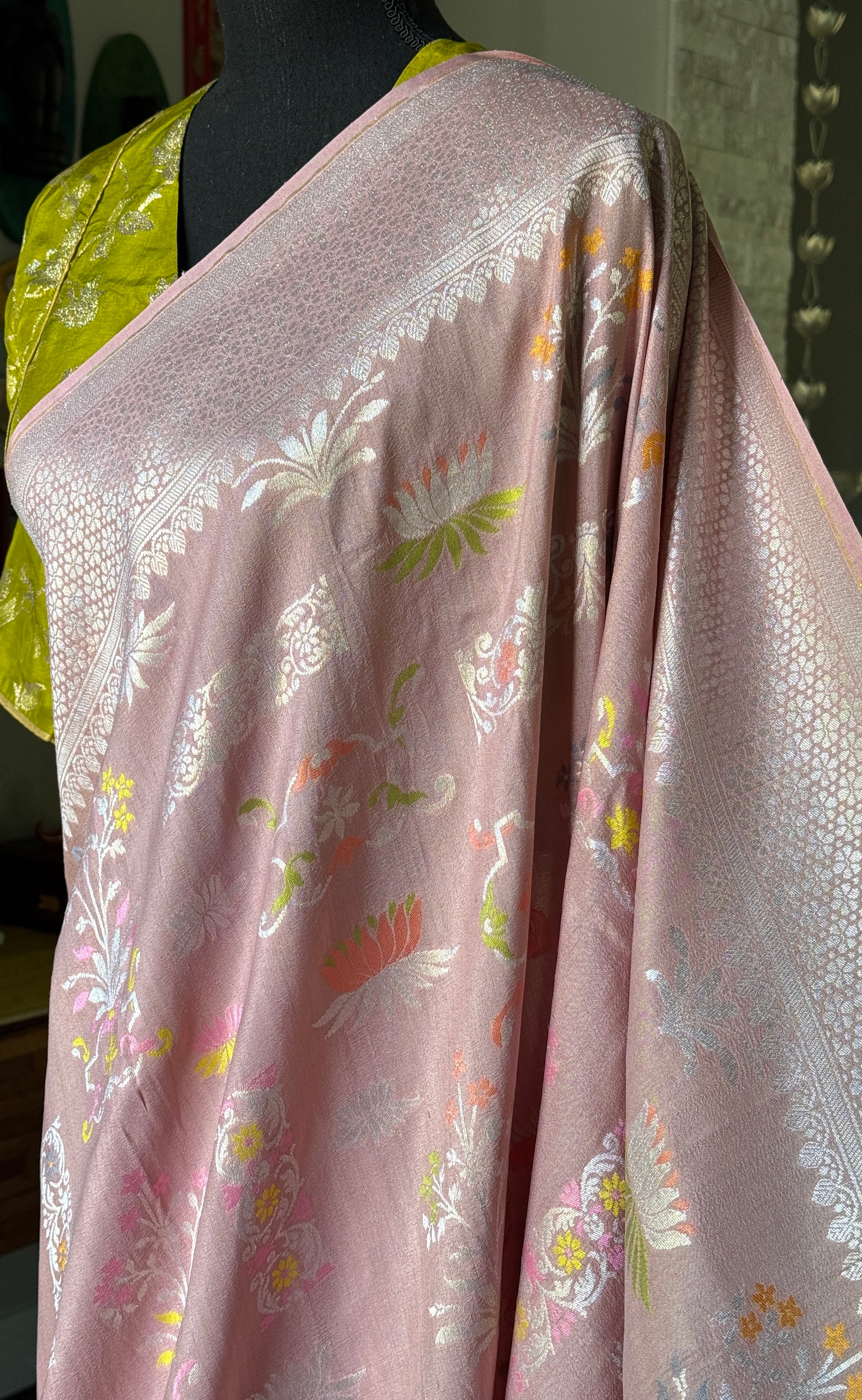 Tussar Silk Banarasi- Light Blush Pink Silver Zari
