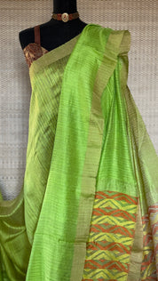 Pure Matka Silk - Green Zari Woven
