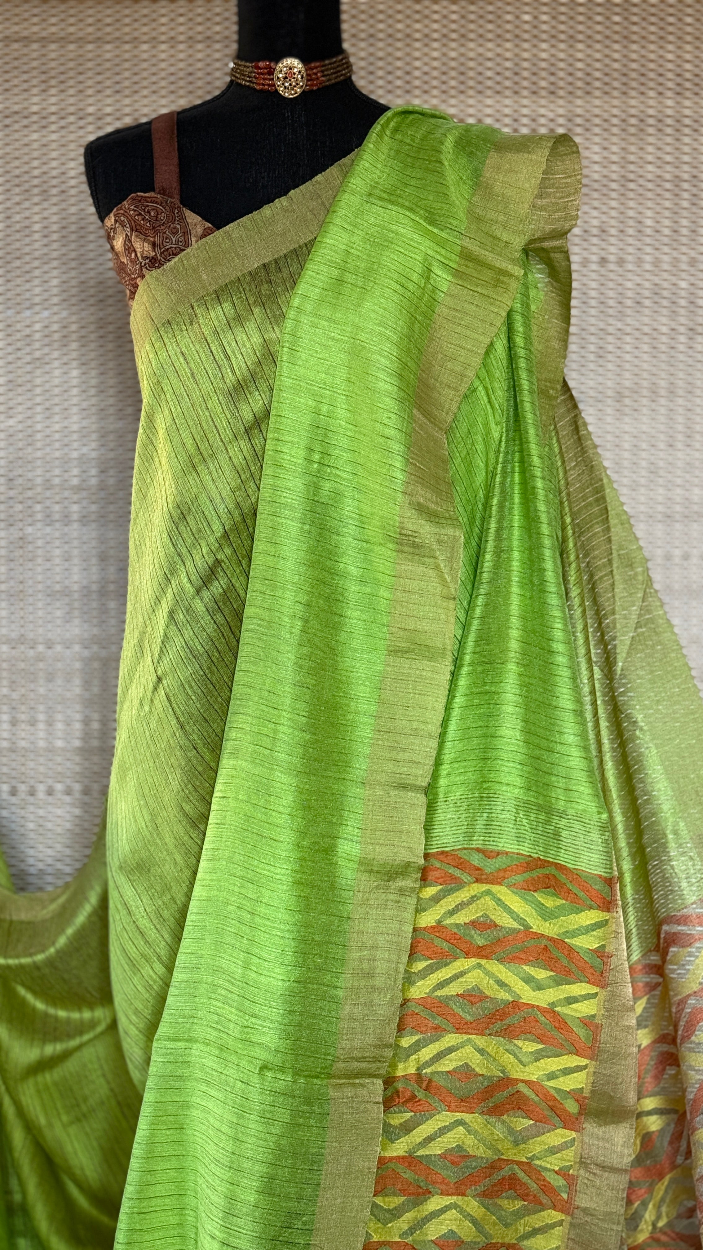 Pure Matka Silk - Green Zari Woven