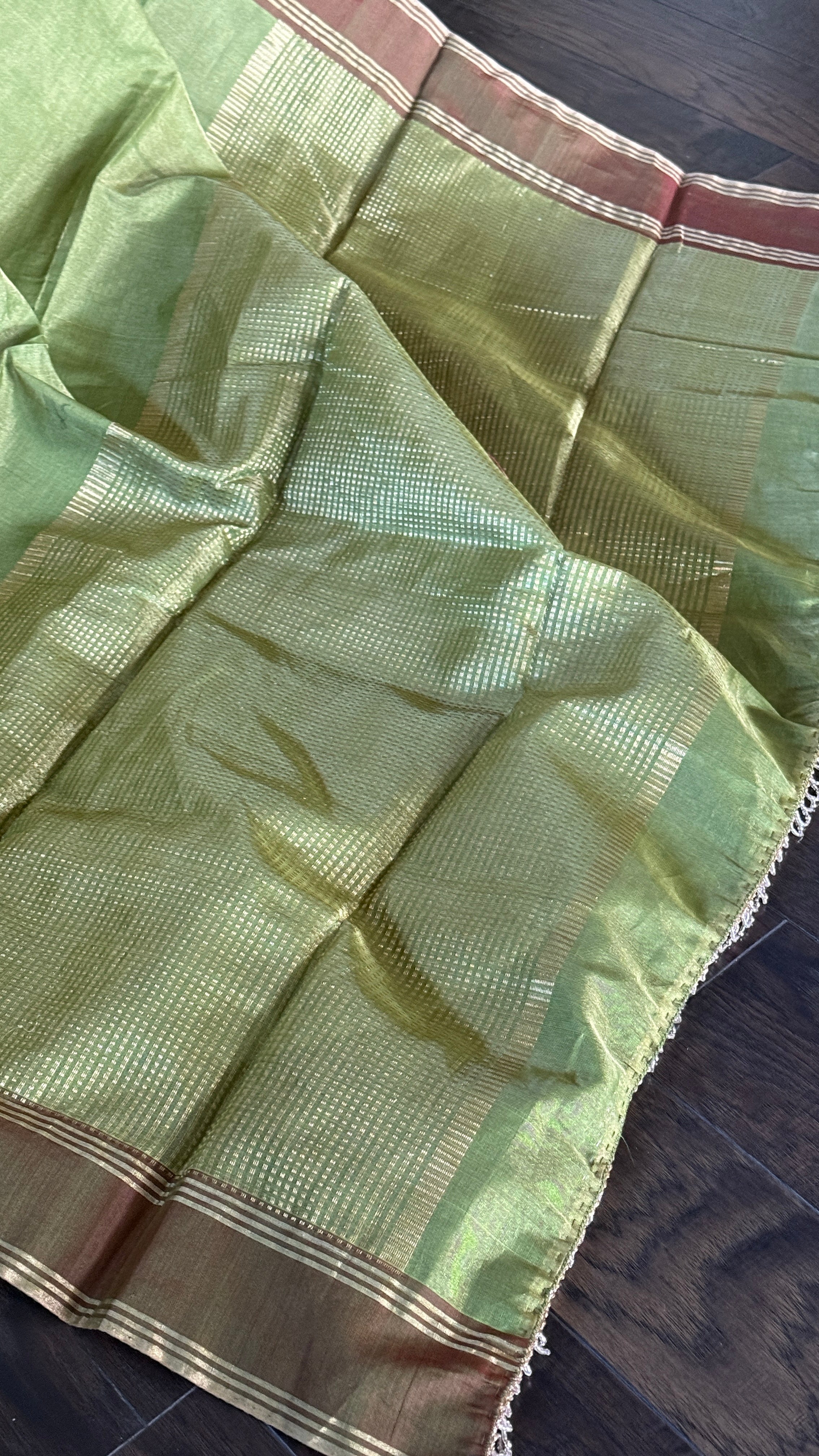 Chanderi Silk Cotton Tissue - Henna Green Woven
