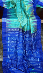 Gopalpur Tussar Silk Ikat - Sea green Royal Blue