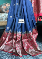 Pure Tassur by Katan Silk Banarasi - Navy Blue Red