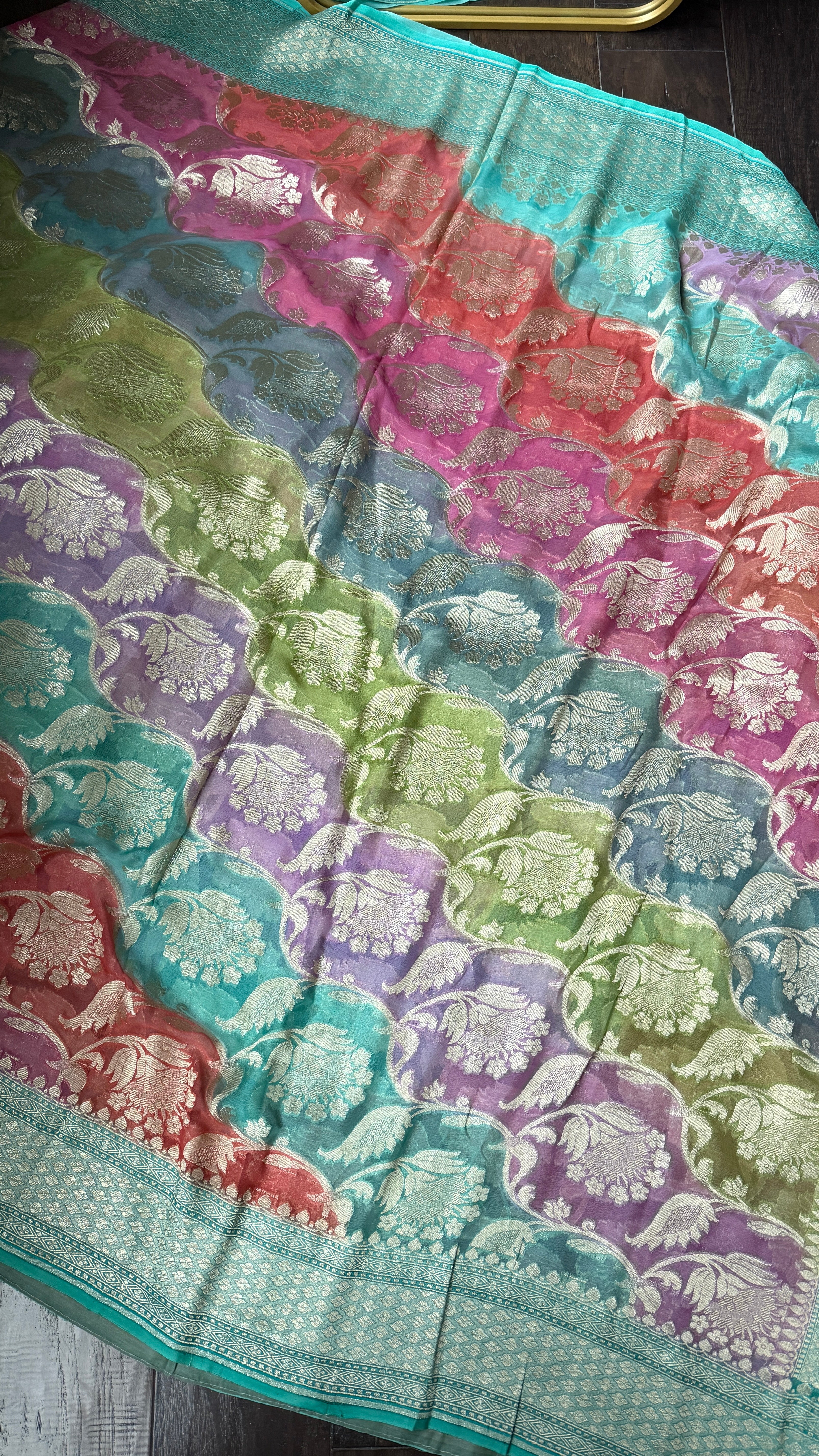 Khaddi Georgette Banarasi - Sea Green Multi color Rangkat