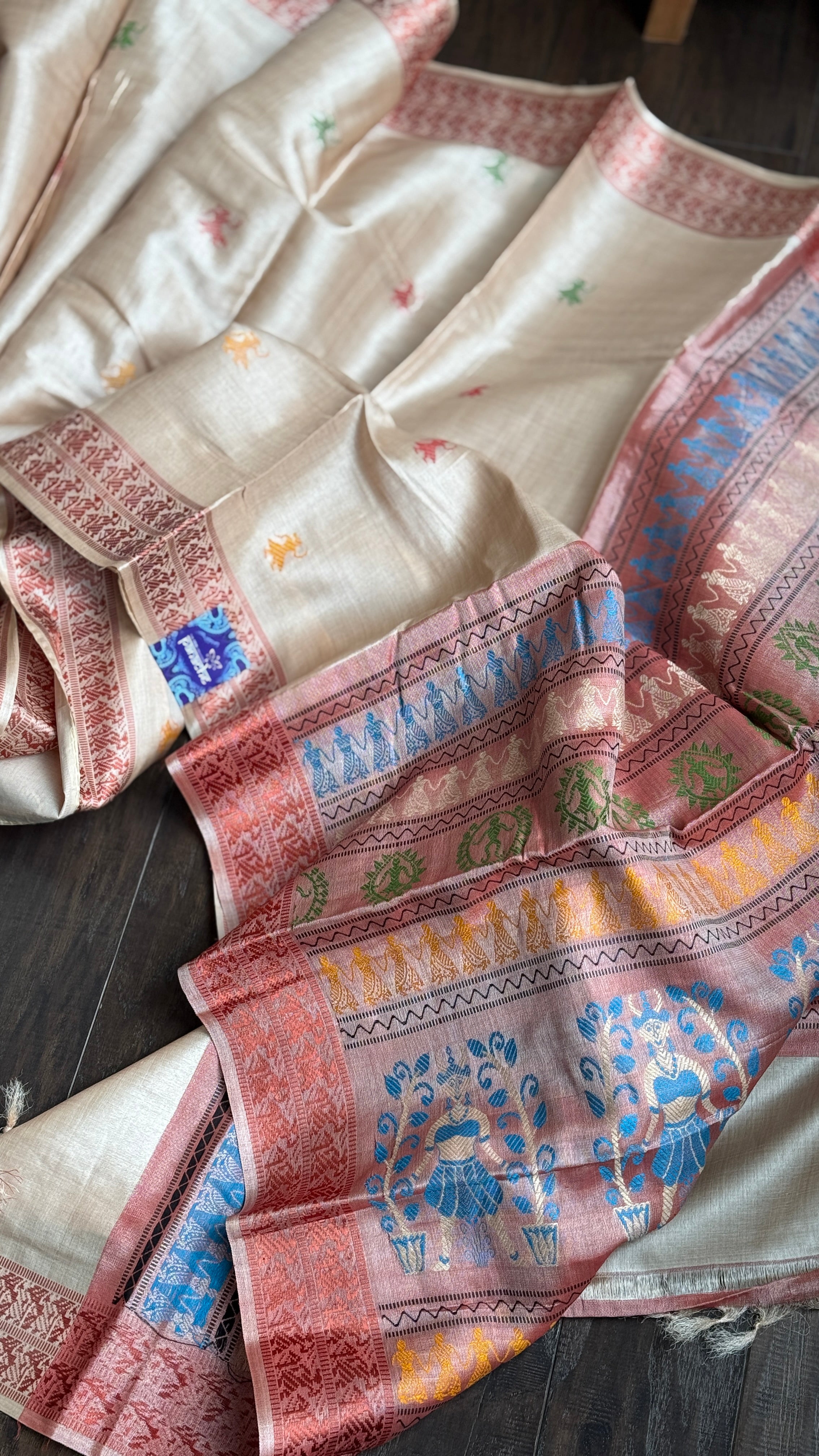Pure Tussar Silk - Tan Beige Rust Brown Dolabedi