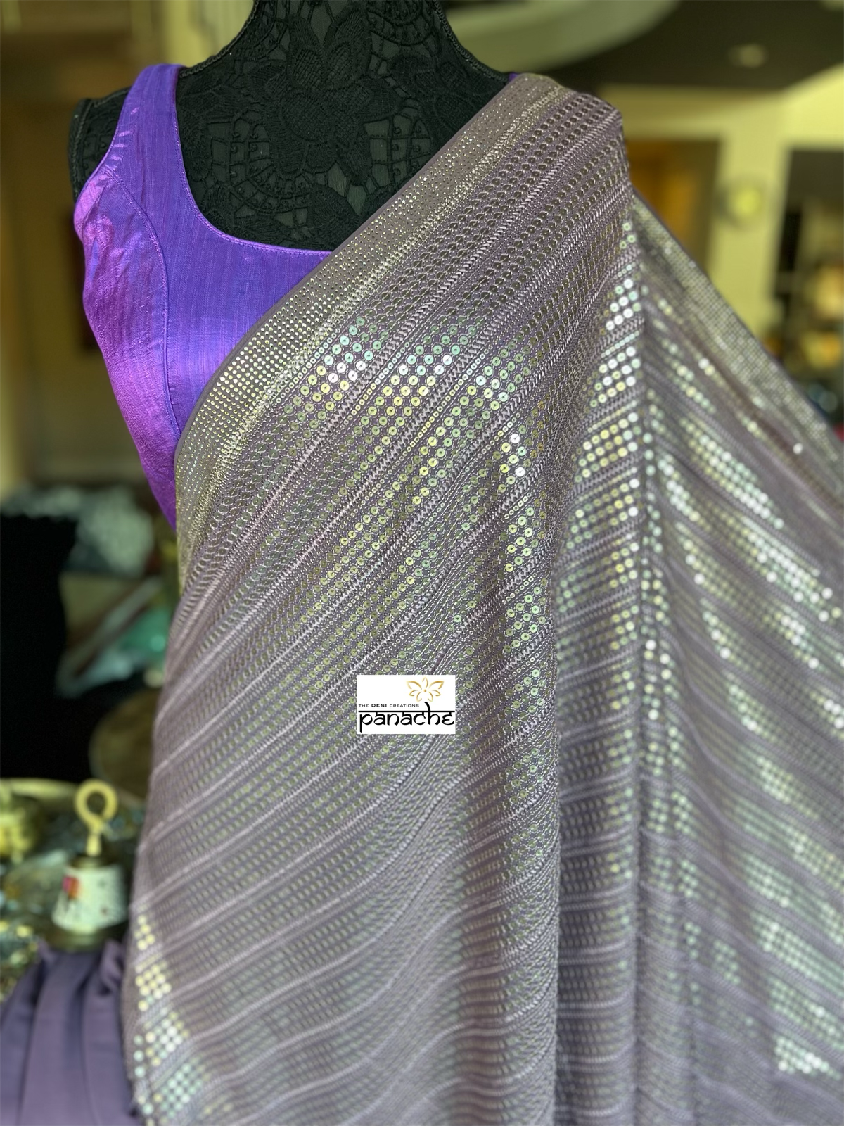 Designer Sequin Georgette - Light Purple Mauve Sequin work