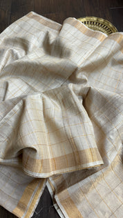 Pure Tussar Silk - Beige Golden Zari Woven5