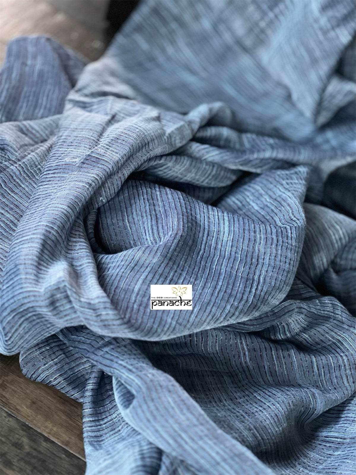 Pure Matka Muslin Silk - Grey Blue