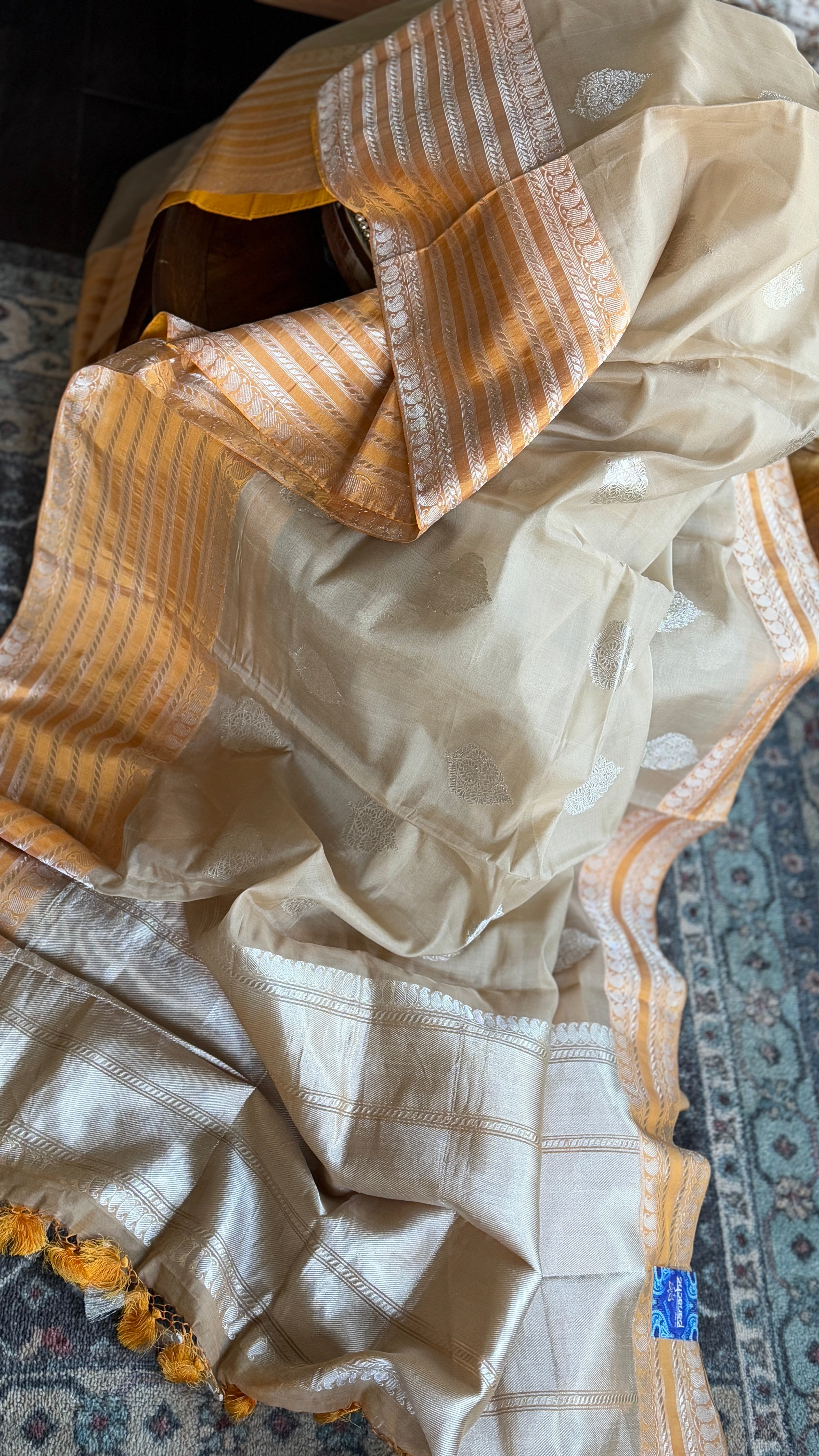 Organza Silk Banarasi - Tan Beige Orange Kadwa Motifs