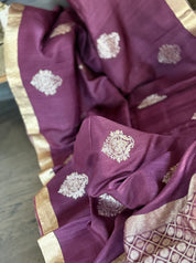 Tussar Tissue Silk Banarasi - Plum Brown Khadhua Antique Zari