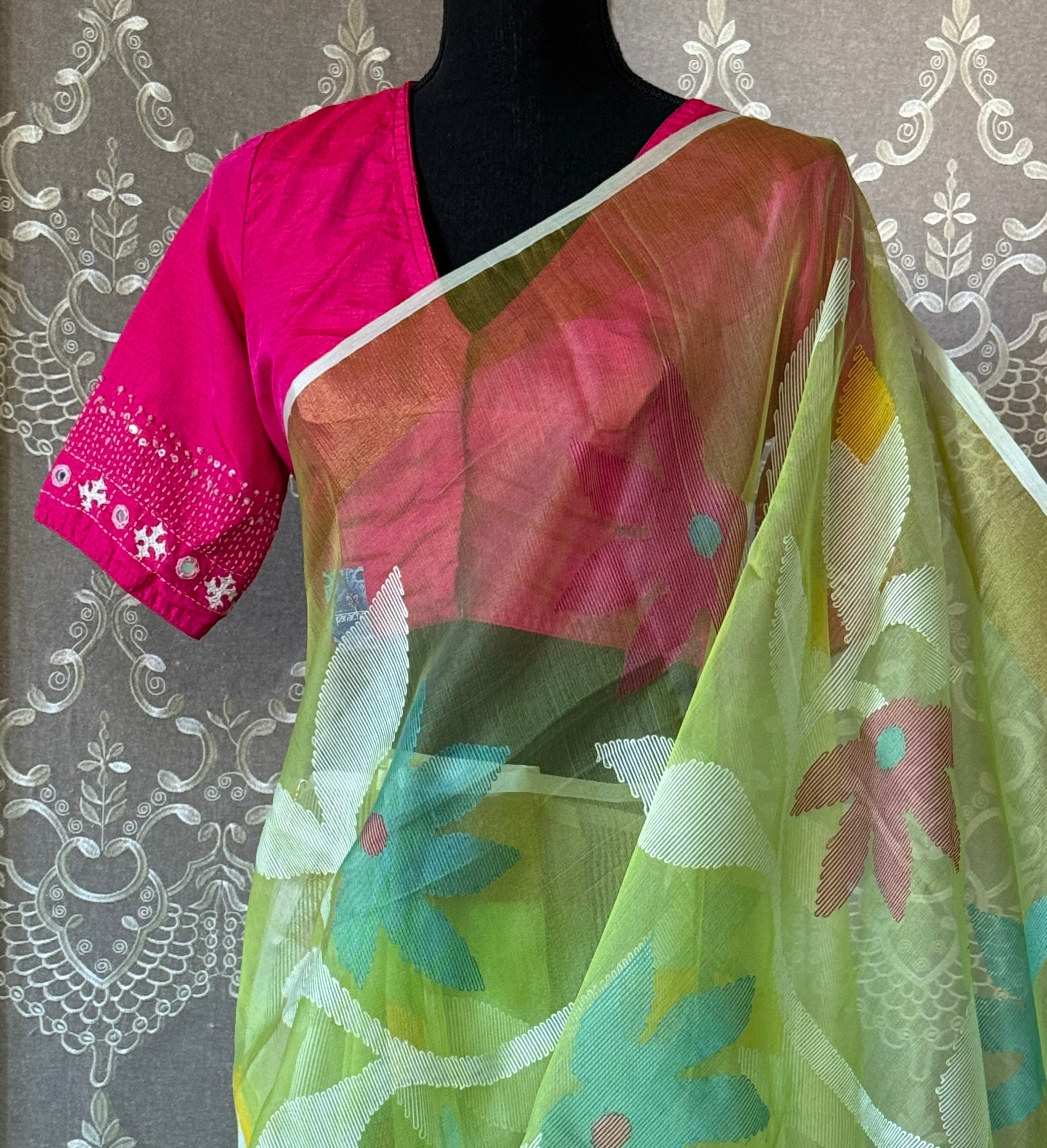 Designer Blouse - Pink Gujarati Stitch