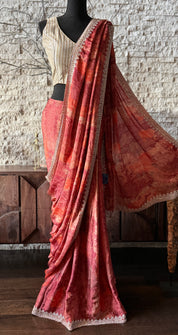 Designer Crepe Satin Marble Print - Rust Wine