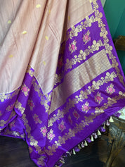 Tussar Georgette Katan Silk Banarasi - Blush pink Purple Kadhua