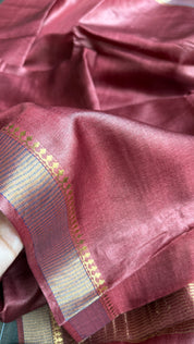 Handwoven Tussar Silk - Maroon Golden Zari