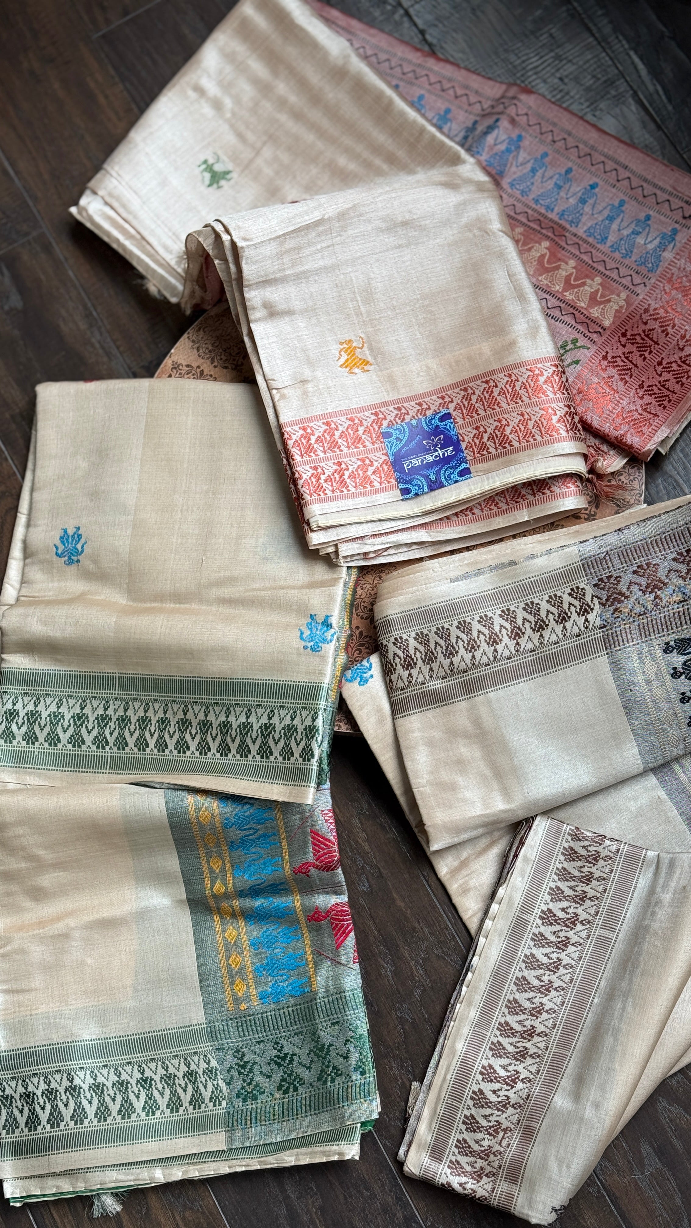 Pure Tussar Silk - Tan Beige Green Dolabedi