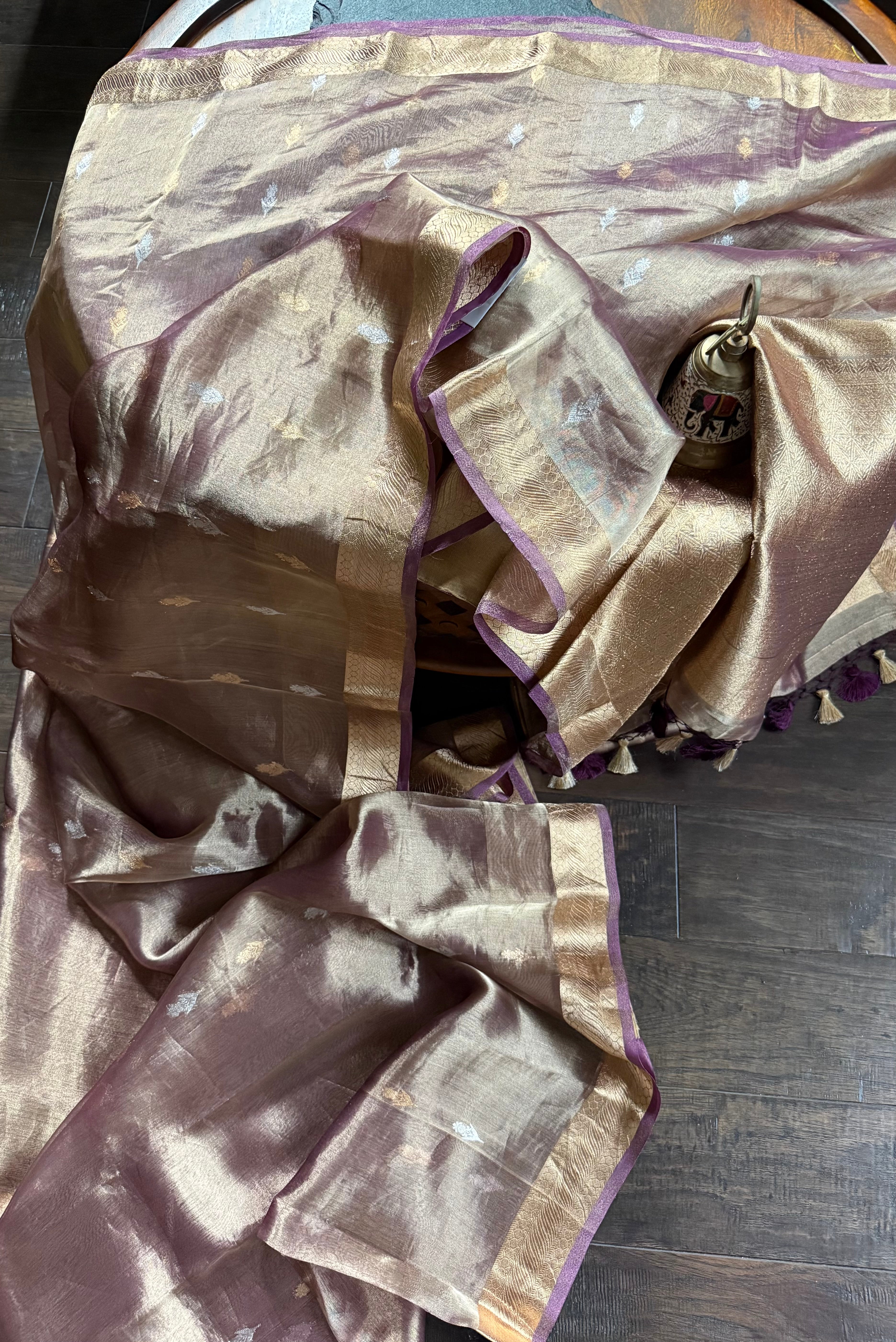 Tissue Organza Silk Banarasi - Light Gold Purple
