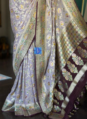 Khaddi Georgette Banarasi - Light Lilac Wine Color