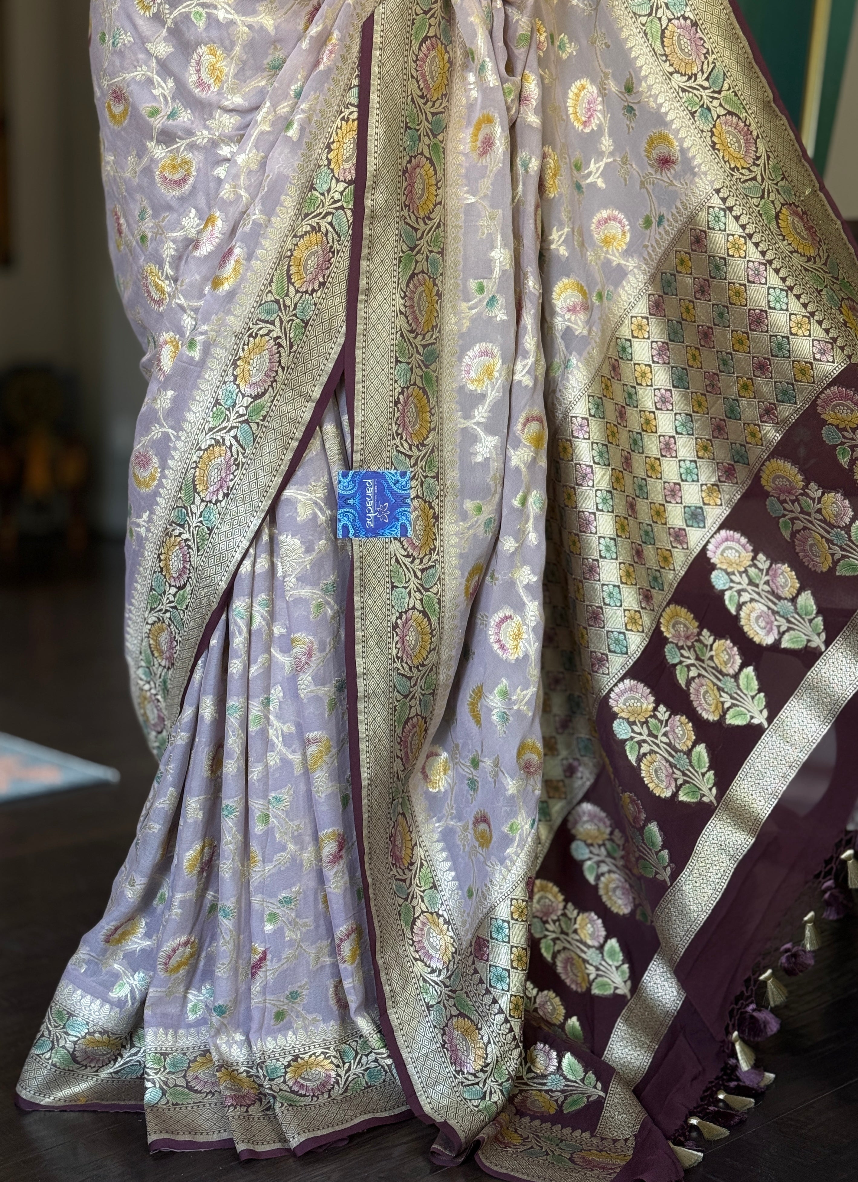 Khaddi Georgette Banarasi - Light Lilac Wine Color