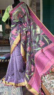 Pure Organza by Tussar Silk Banarasi - Lilac Resham Jamdani woven