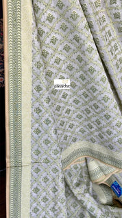 Kora Cotton Banarasi - Offwhite Green