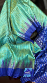 Gopalpur Tussar Silk Ikat - Sea green Royal Blue