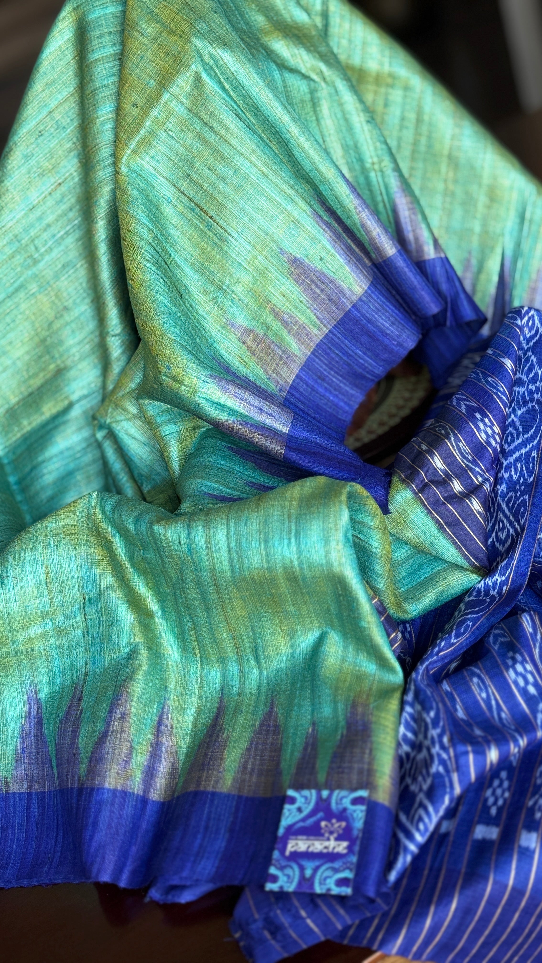 Gopalpur Tussar Silk Ikat - Sea green Royal Blue