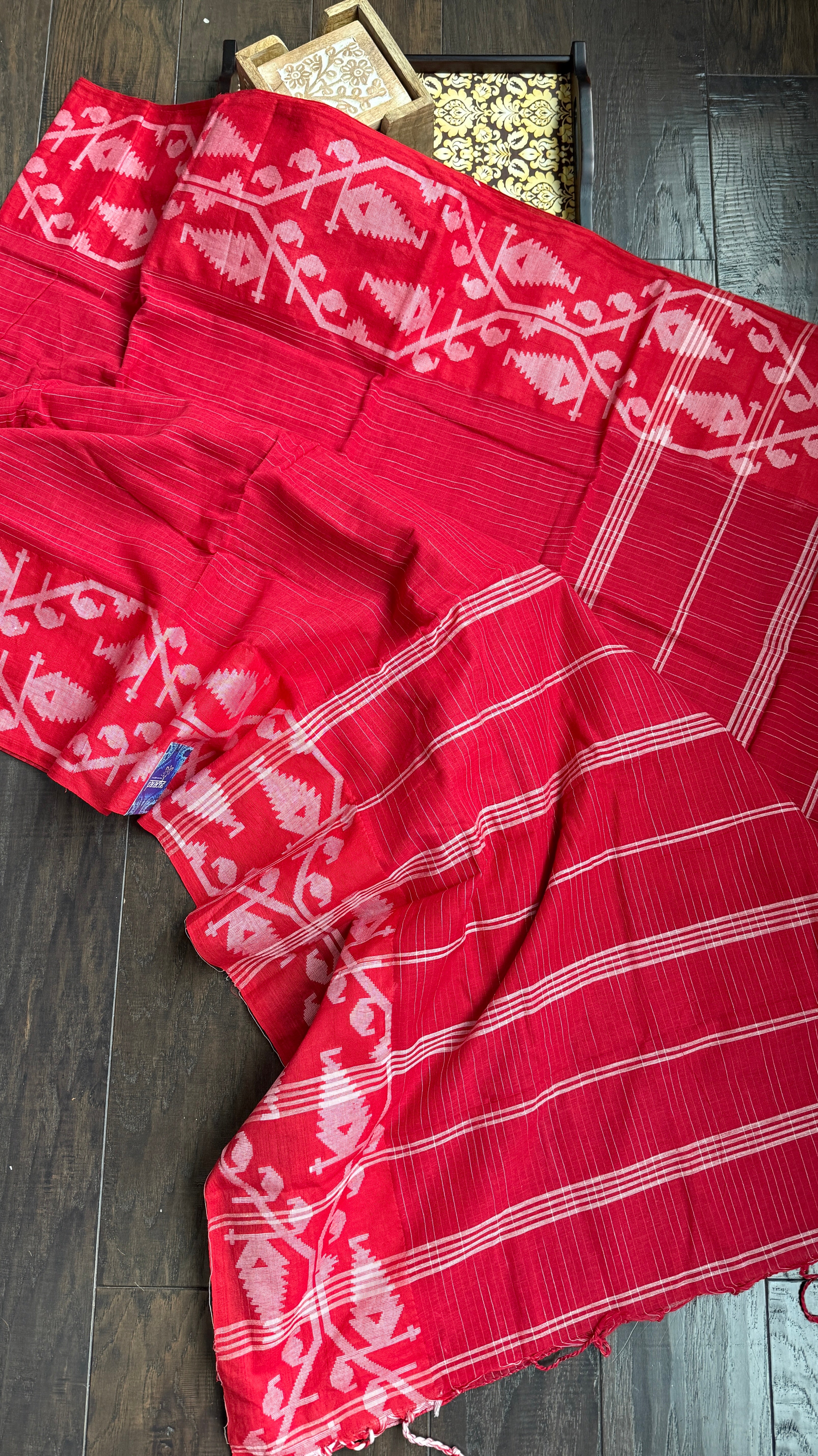 Khadi Cotton Jamdaani Soft - Red White Textured Woven
