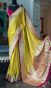 Khaddi Georgette Banarasi - Ochre Yellow Mahendi Paithani
