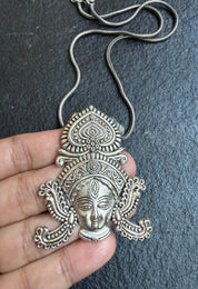 German Silver Pendent Durga - Silver Chain