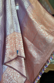 Pure Katan Tissue Silk Banarasi - Lavender Peach Tanchui